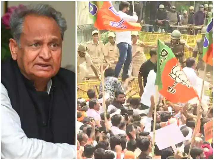 BJP's ruckus against Gehlot government on Lampi, police stopped from marching to the assembly, violent clashes