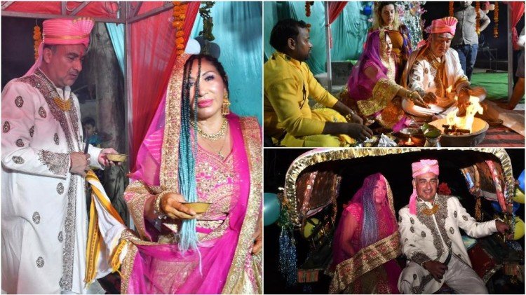 Foreign bride and groom in Hindustani color: Married according to Hindu customs in Agra, seven rounds in Shiva temple