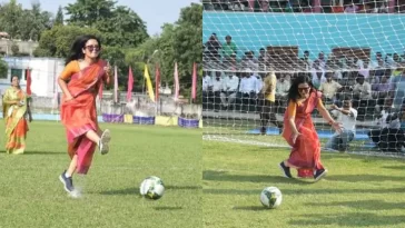 TMC MP Mahua Moitra played football in sari-sports shoes, people reacted like this