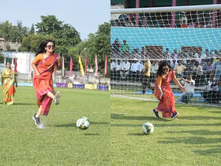 TMC MP Mahua Moitra played football in sari-sports shoes, people reacted like this